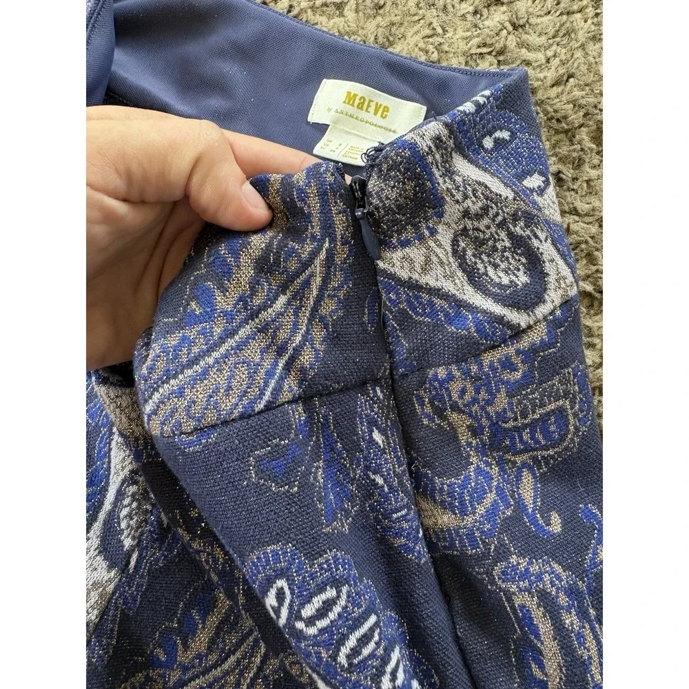 Maeve by Anthropologie Metallic Paisley  Blue Wide-Leg Pants Zip Zipper 4